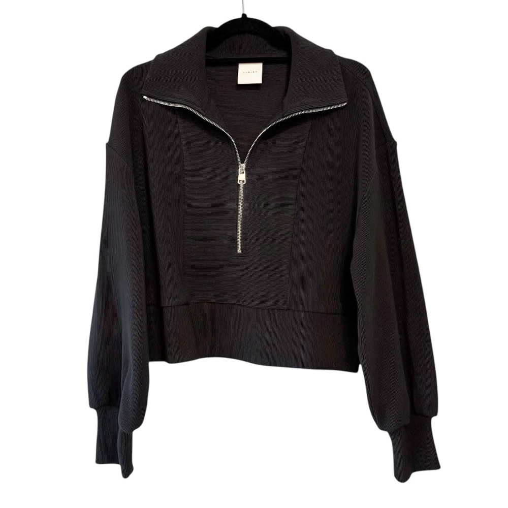 Varley Ramona Cropped Ribbed Half Zip Top Black Size Small